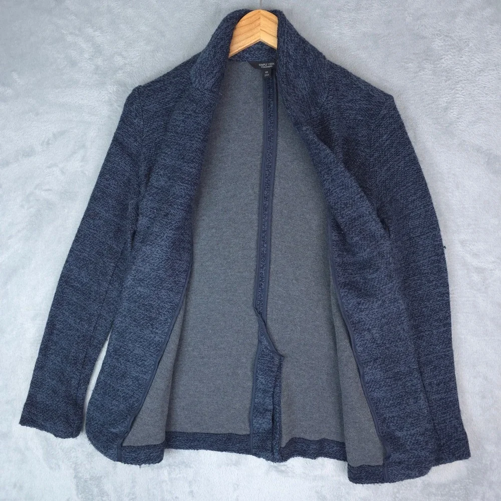 Simply Vera Vera Wang Cardigan Women XS Blue Open Front Textured Knit Sweater